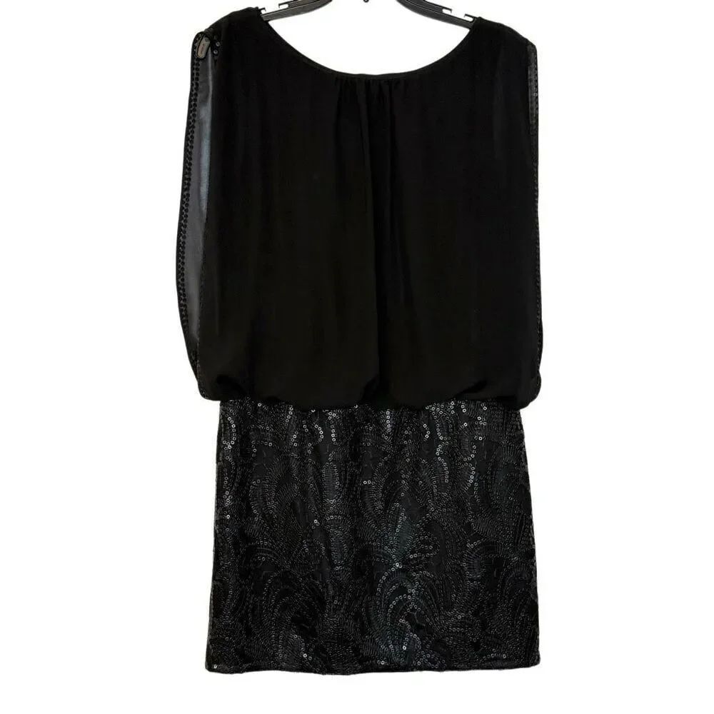 Aidan Mattox Chiffon Overlay Paisley Sequin Skirt Blouson Mini Dress Black Sz 6